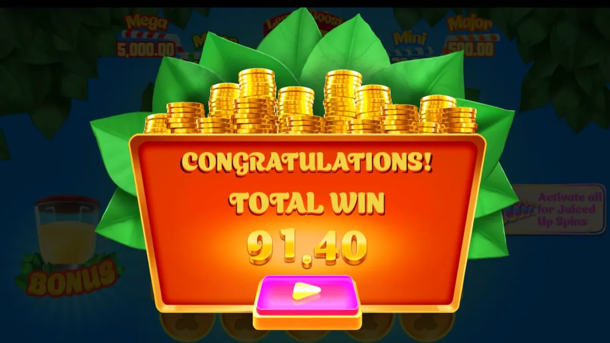 Tampilan visual slot Lucky Lemons 2 Juiced Up dengan tema buah-buahan pop-art yang cerah.