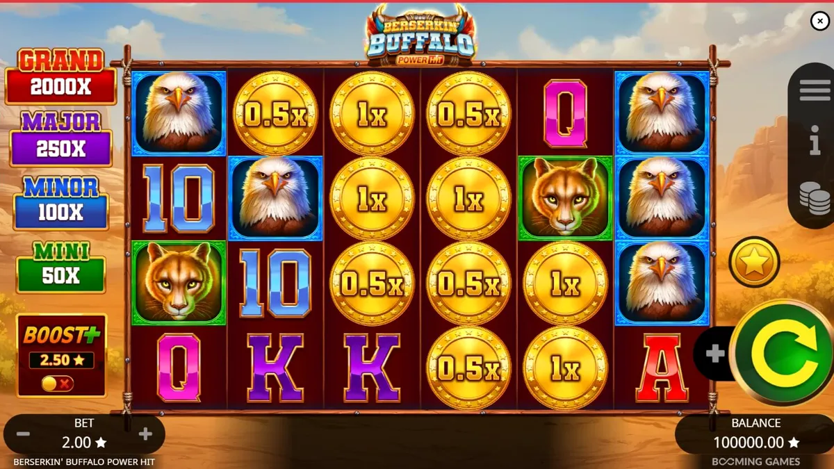 Tampilan visual slot Beserkin’ Buffalo Power Hit dengan tema alam liar dan kerbau mistis